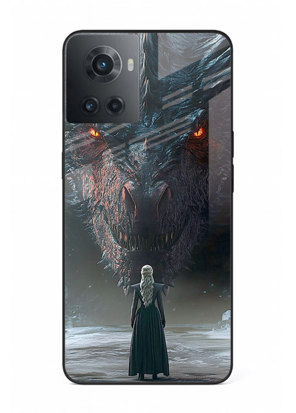 Dark dragon fantasy artwork printed on glossy tempered glass OnePlus 10R back cover