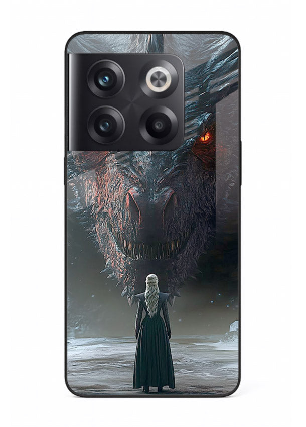 Dark dragon fantasy artwork printed on glossy tempered glass OnePlus 10T back cover