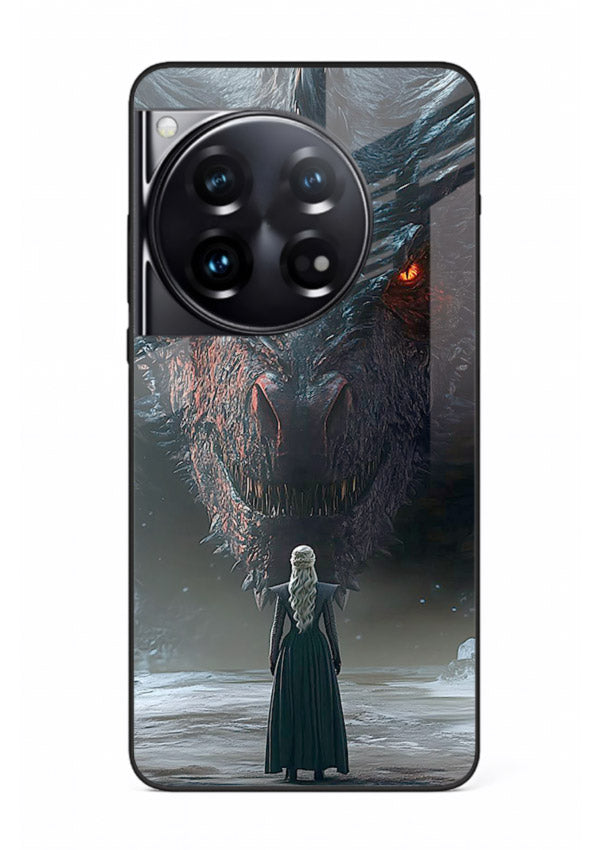 Dark dragon fantasy artwork printed on glossy tempered glass OnePlus 12 back cover