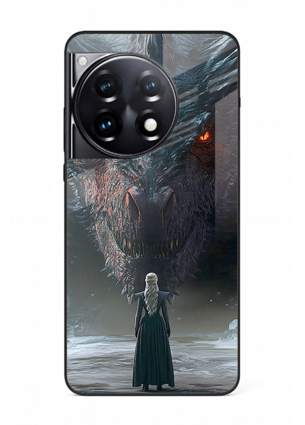 Dark dragon fantasy artwork printed on glossy tempered glass OnePlus 12R back cover
