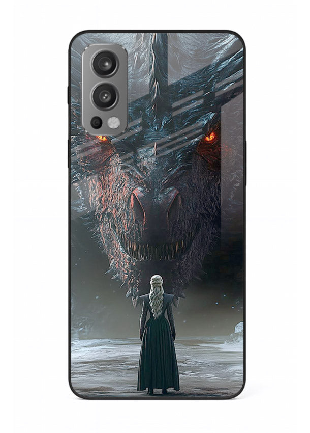 Dark dragon fantasy artwork printed on glossy tempered glass OnePlus Nord 2 back cover