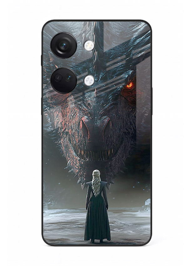 Dark dragon fantasy artwork printed on glossy tempered glass OnePlus Nord 3 back cover