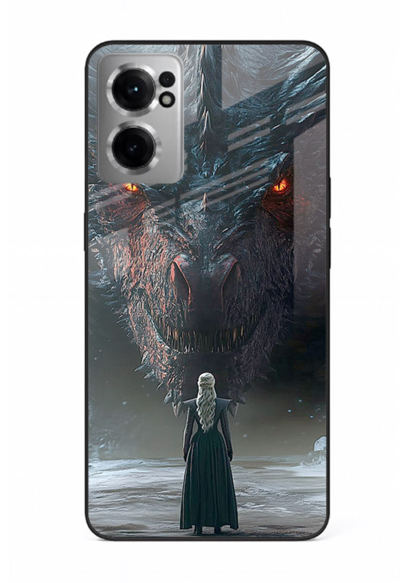 Dark dragon fantasy artwork printed on glossy tempered glass OnePlus Nord CE2 5G back cover
