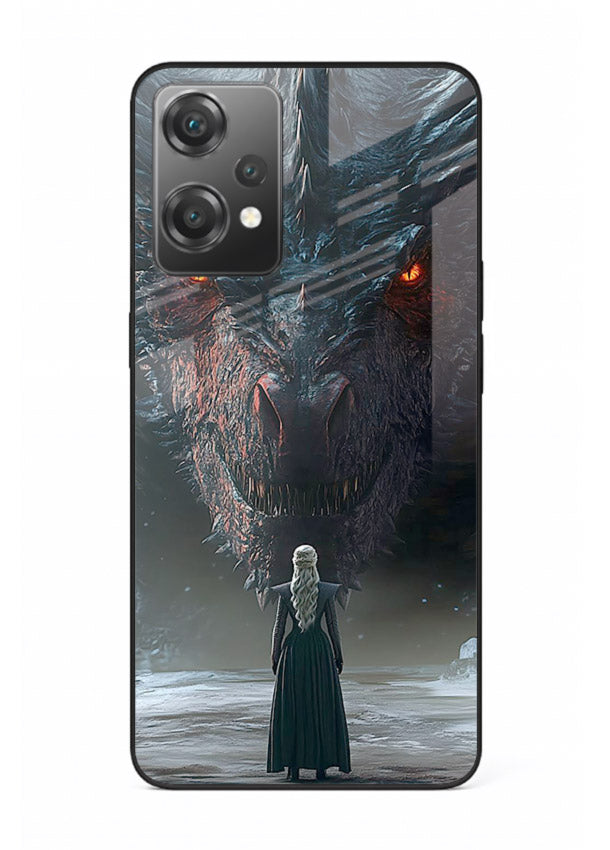 Dark dragon fantasy artwork printed on glossy tempered glass OnePlus Nord CE2 Lite 5G back cover