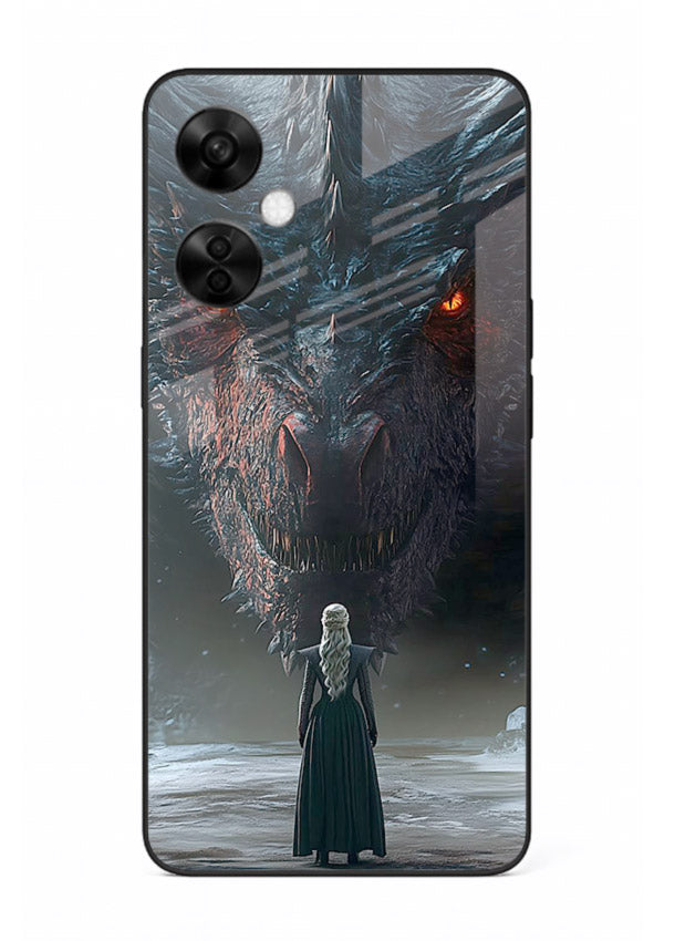 Dark dragon fantasy artwork printed on glossy tempered glass OnePlus Nord CE3 Lite back cover