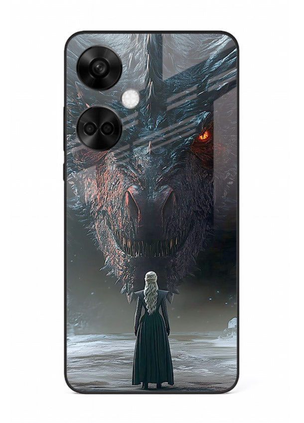 Dark dragon fantasy artwork printed on glossy tempered glass OnePlus Nord CE3 back cover