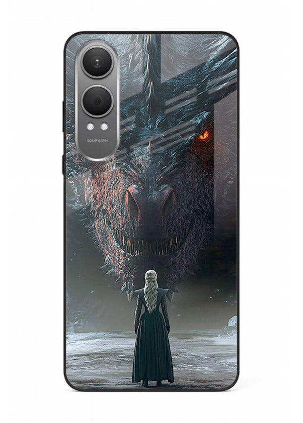 Dark dragon fantasy artwork printed on glossy tempered glass OnePlus Nord CE4 Lite back cover