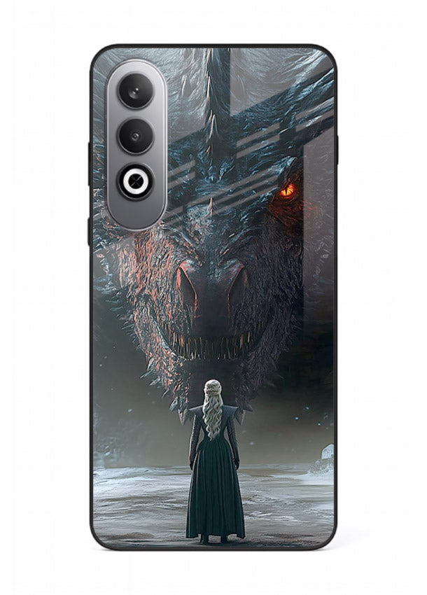 Dark dragon fantasy artwork printed on glossy tempered glass OnePlus Nord CE4 back cover