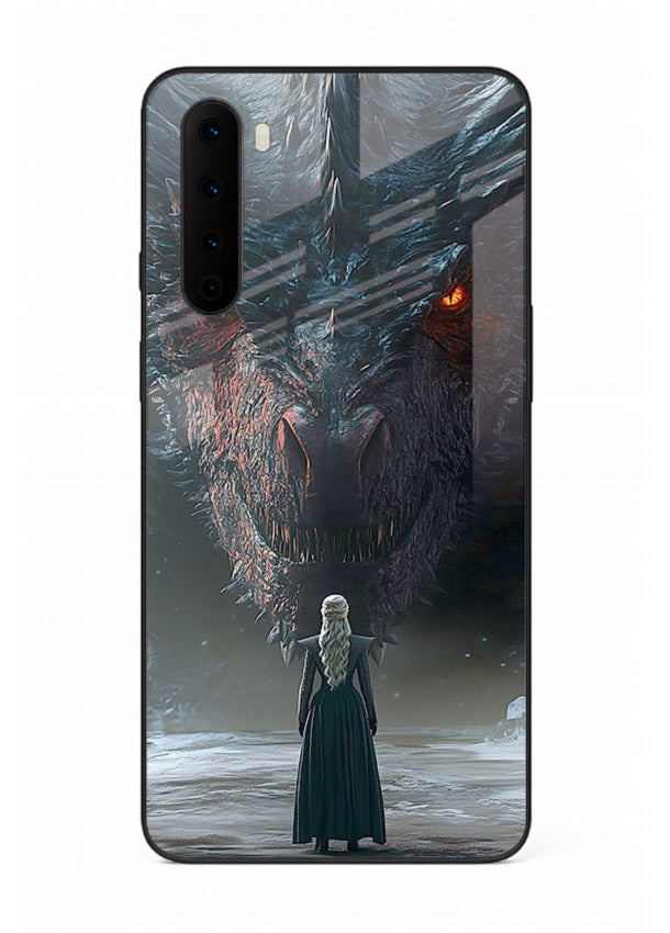 Dark dragon fantasy artwork printed on glossy tempered glass OnePlus Nord back cover