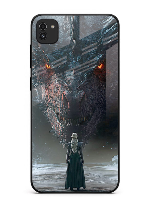 Dark dragon fantasy artwork printed on glossy tempered glass Samsung A03 back cover