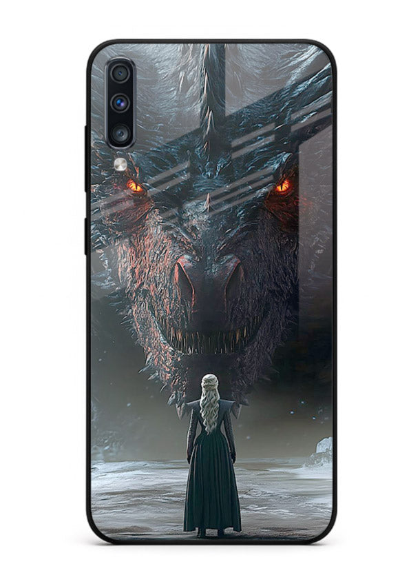 Dark dragon fantasy artwork printed on glossy tempered glass Samsung A70 back cover