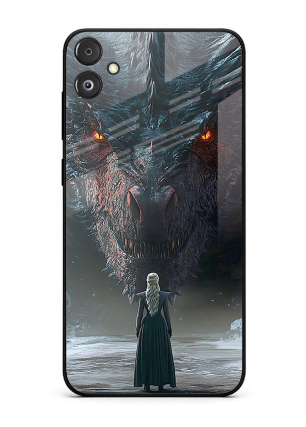 Dark dragon fantasy artwork printed on glossy tempered glass Samsung F05 5G back cover