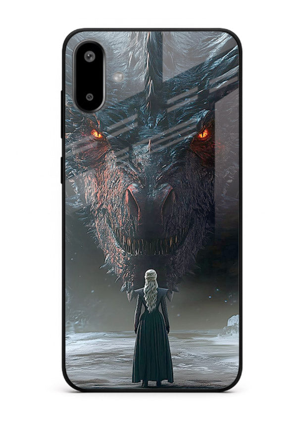 Dark dragon fantasy artwork printed on glossy tempered glass Samsung F06 5G back cover