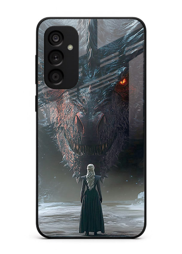 Dark dragon fantasy artwork printed on glossy tempered glass Samsung M15 5G back cover