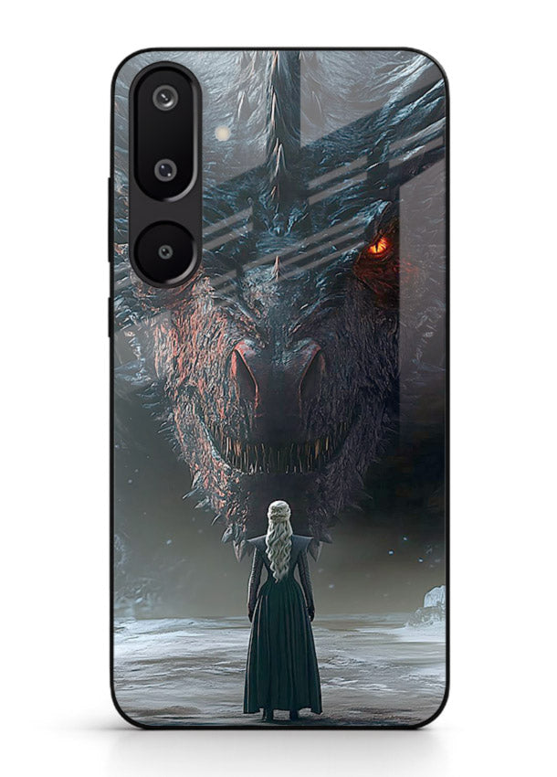 Dark dragon fantasy artwork printed on glossy tempered glass Samsung M16 5G back cover