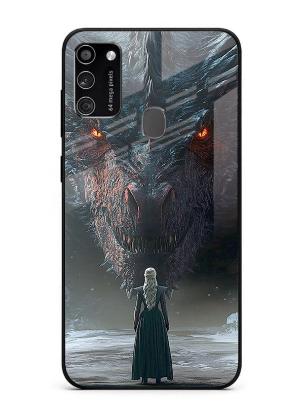 Dark dragon fantasy artwork printed on glossy tempered glass Samsung M30s back cover