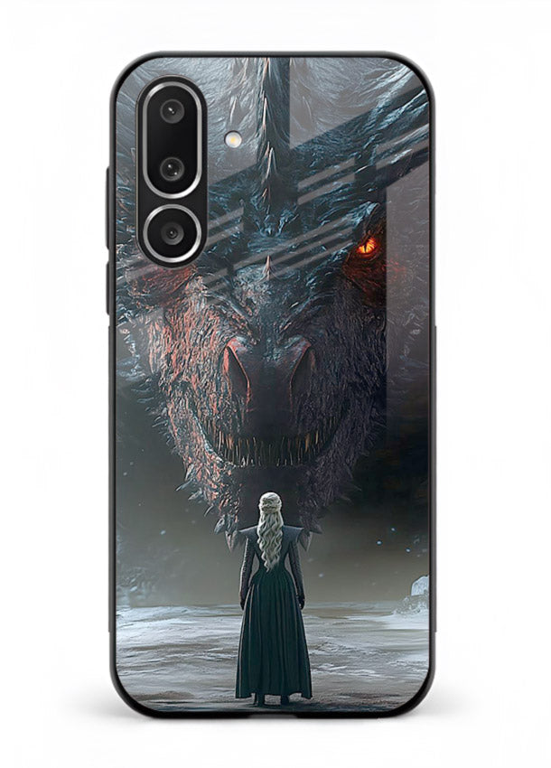 Dark dragon fantasy artwork printed on glossy tempered glass Samsung F56 5G back cover