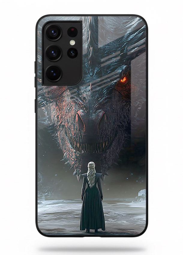 Dark dragon fantasy artwork printed on glossy tempered glass Samsung S21 Ultra back cover
