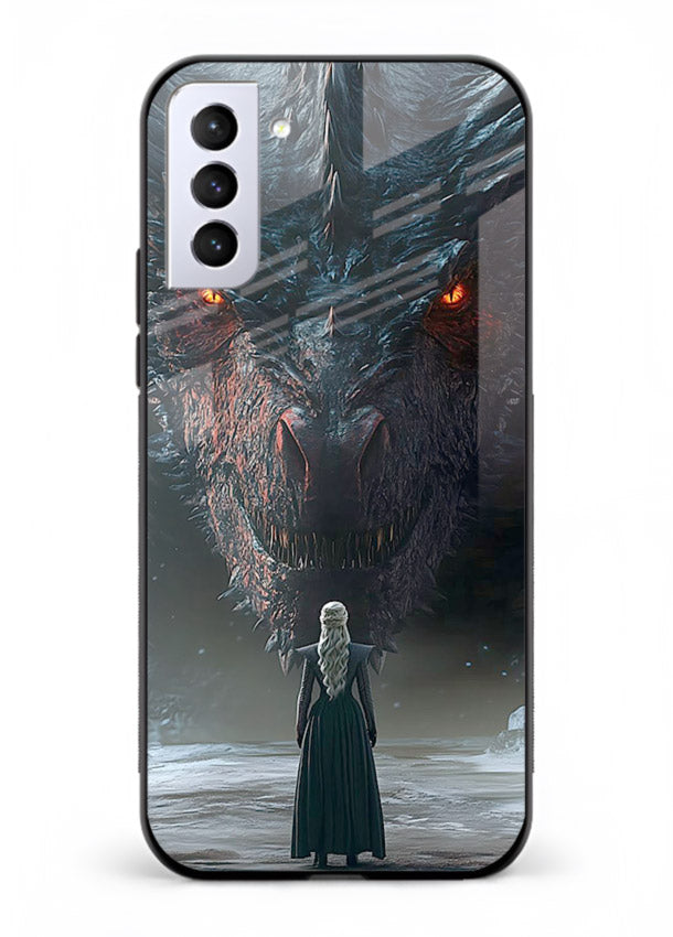 Dark dragon fantasy artwork printed on glossy tempered glass Samsung S21 FE back cover