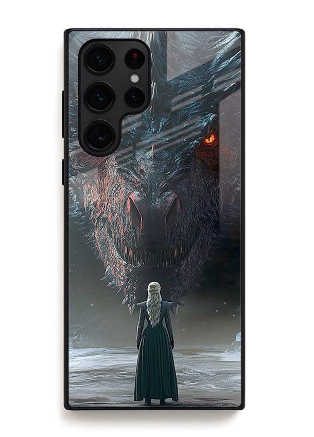 Dark dragon fantasy artwork printed on glossy tempered glass Samsung S24 Ultra back cover