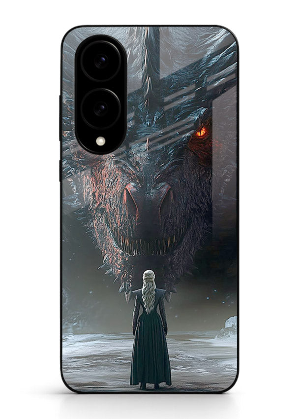 Dark dragon fantasy artwork printed on glossy tempered glass Samsung S25 Edge back cover