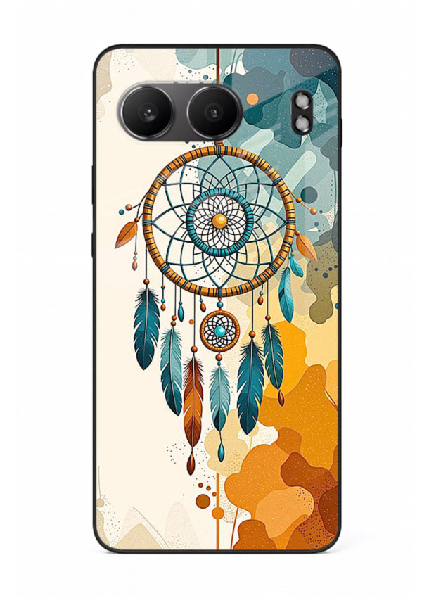 Boho dreamcatcher illustration printed on OnePlus Nord 4 glass back cover in earthy tones.