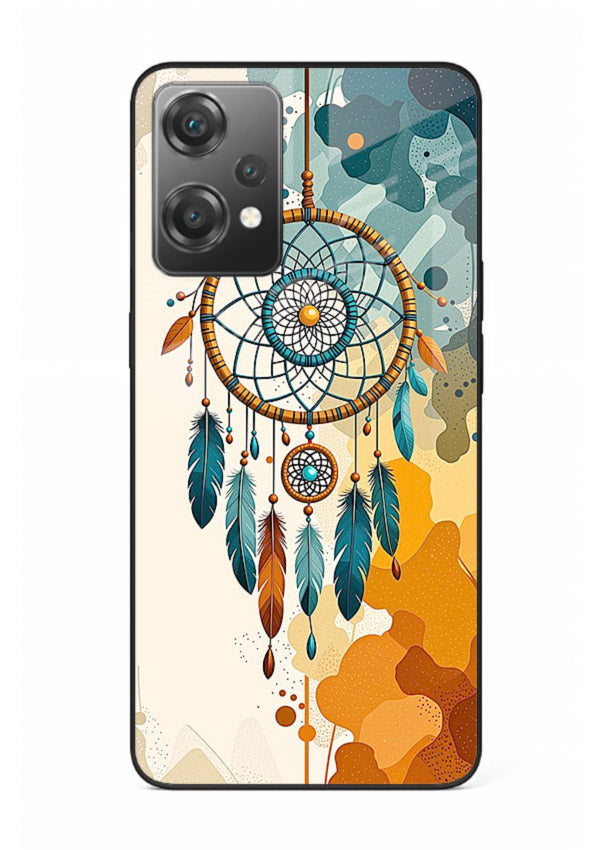 Boho dreamcatcher illustration printed on OnePlus Nord CE2 Lite 5G glass back cover in earthy tones.