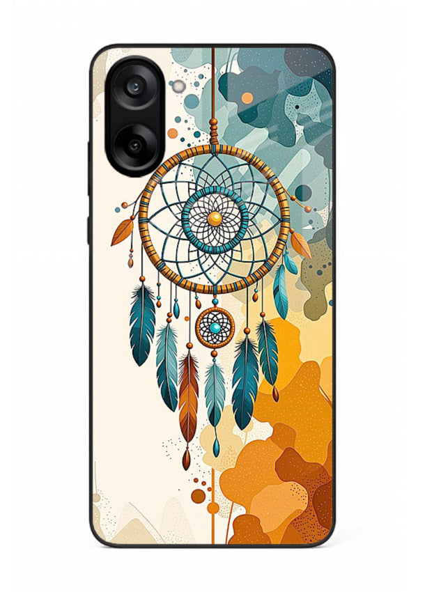 Boho dreamcatcher illustration printed on OnePlus Nord CE5 glass back cover in earthy tones.
