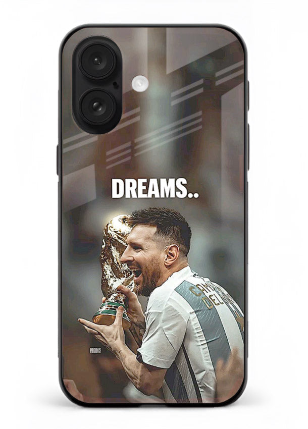Motivational football quote artwork on premium tempered glass iPhone 17 back cover