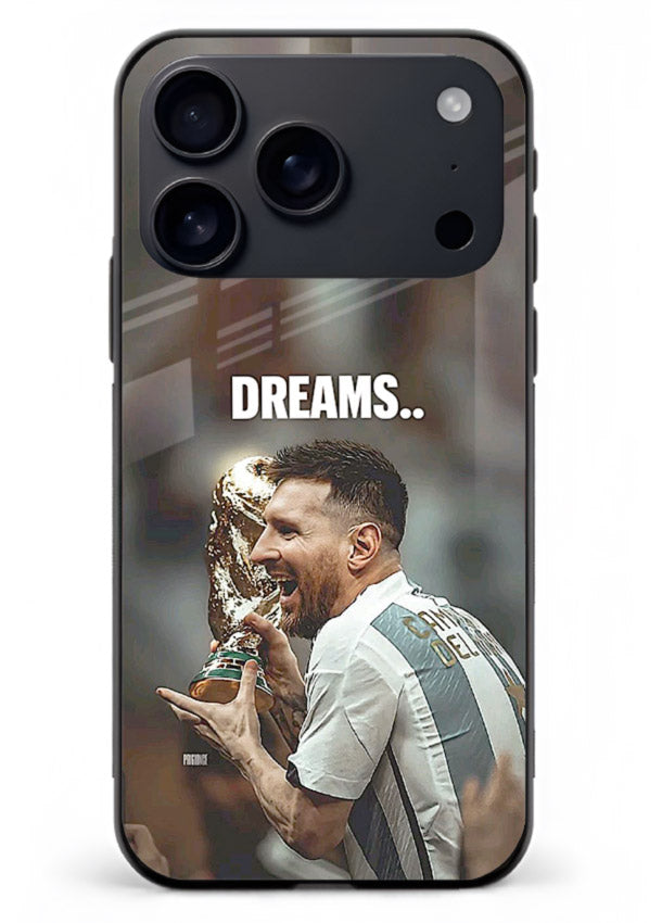 Motivational football quote artwork on premium tempered glass iPhone 17 Pro Max back cover