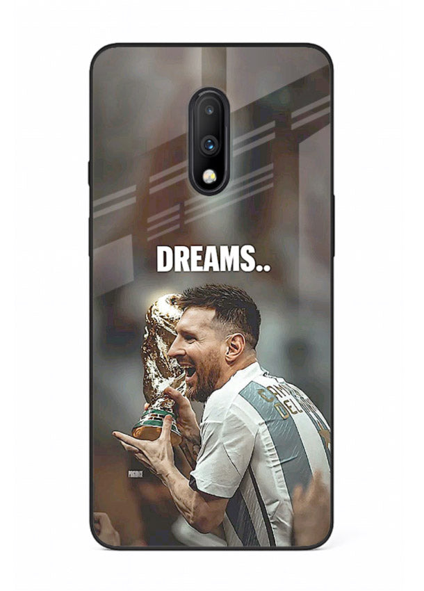 Motivational football quote artwork on premium tempered glass OnePlus 7 back cover