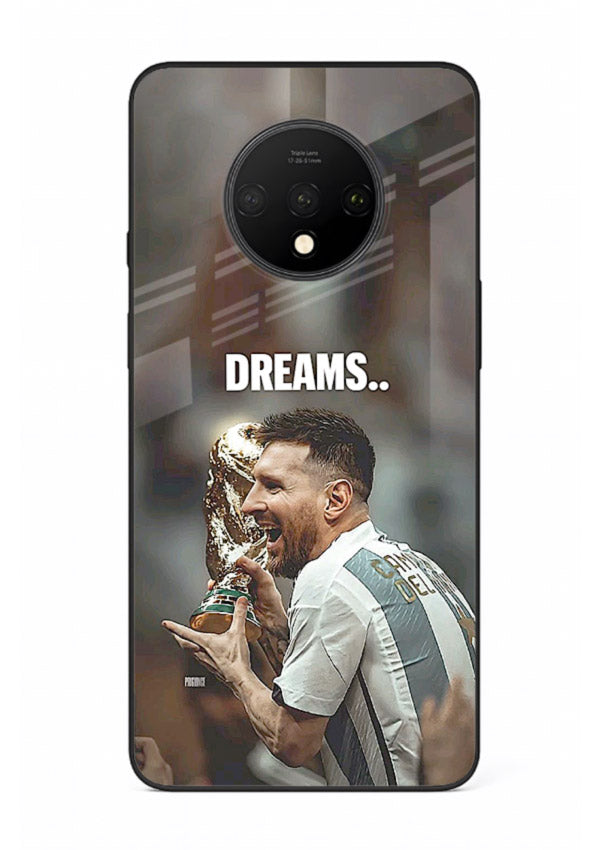 Motivational football quote artwork on premium tempered glass OnePlus 7T back cover