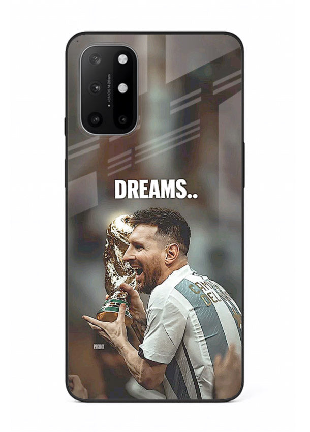 Motivational football quote artwork on premium tempered glass OnePlus 8T back cover