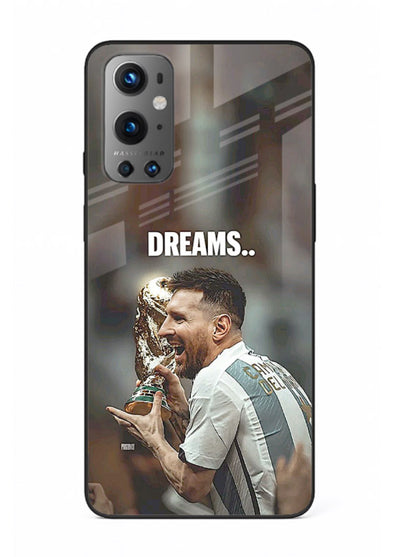 Motivational football quote artwork on premium tempered glass OnePlus 9 back cover
