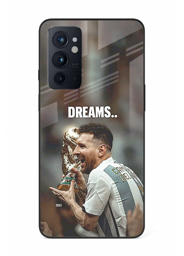 Motivational football quote artwork on premium tempered glass OnePlus 9RT back cover