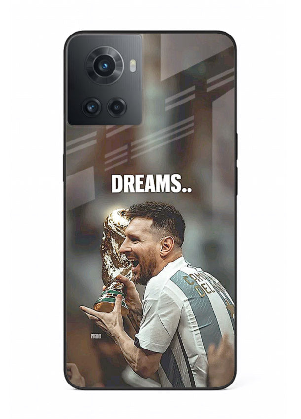 Motivational football quote artwork on premium tempered glass OnePlus 10R back cover