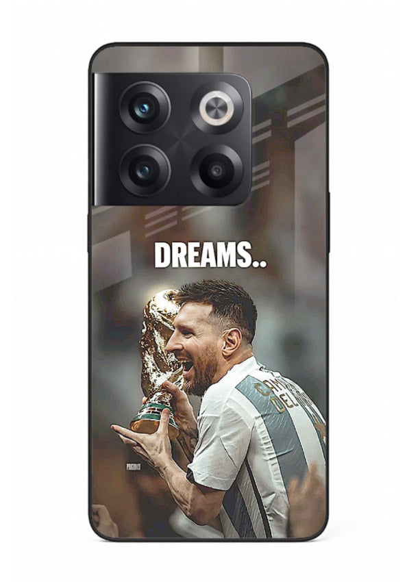 Motivational football quote artwork on premium tempered glass OnePlus 10T back cover