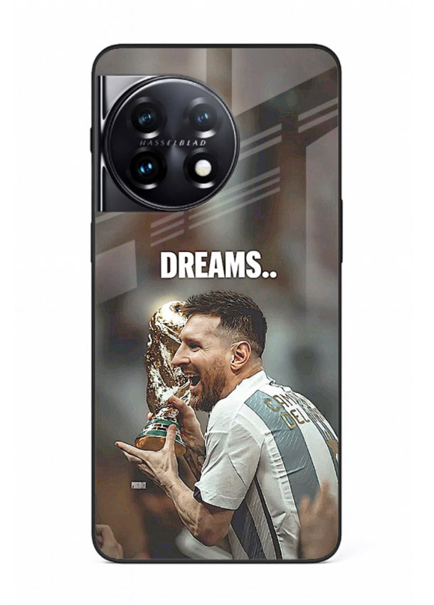 Motivational football quote artwork on premium tempered glass OnePlus 11R back cover