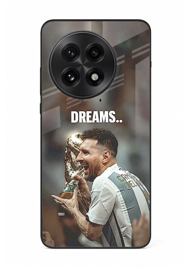 Motivational football quote artwork on premium tempered glass OnePlus 13R back cover