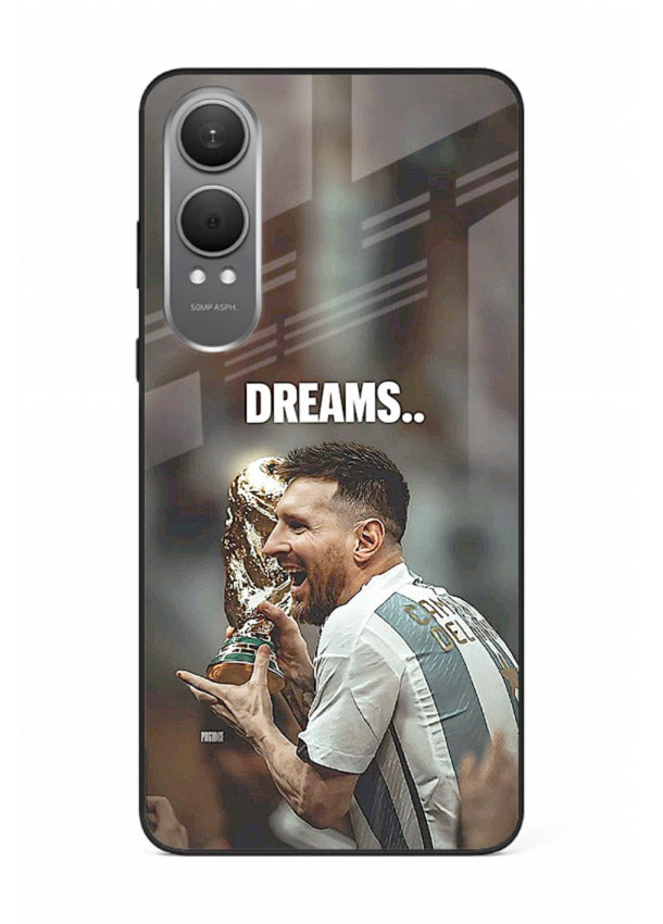 Motivational football quote artwork on premium tempered glass OnePlus Nord CE4 Lite back cover