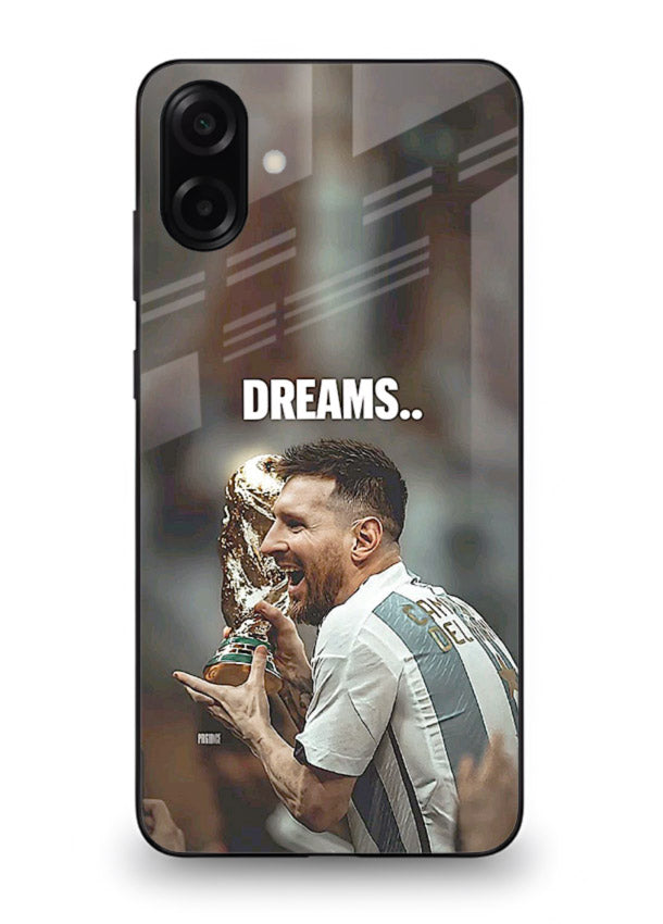 Motivational football quote artwork on premium tempered glass Samsung M13 5G back cover