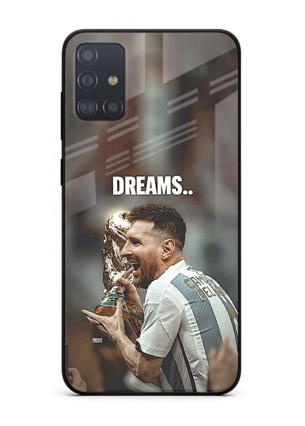Motivational football quote artwork on premium tempered glass Samsung A71 back cover