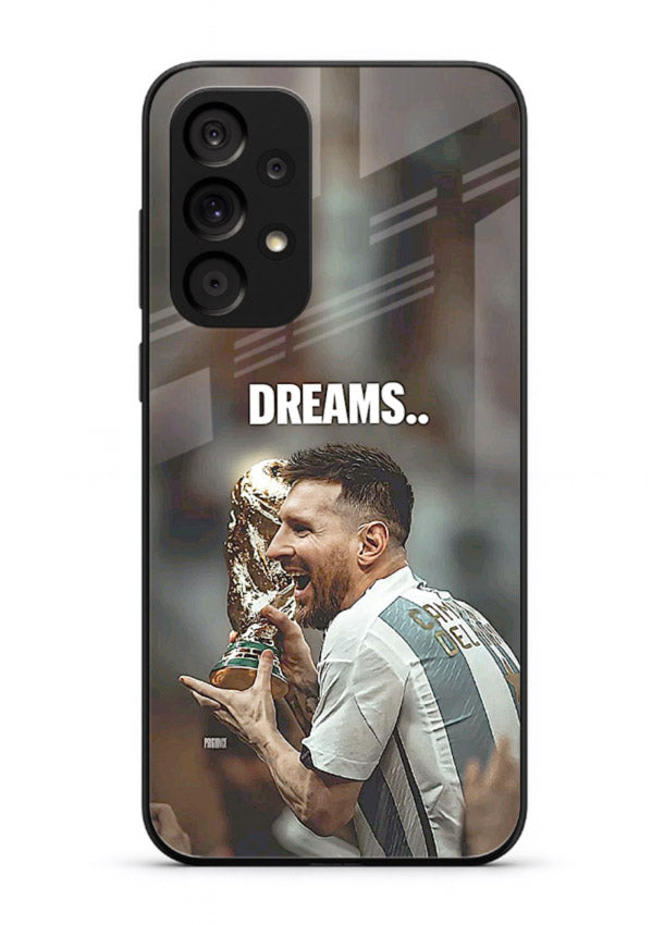 Motivational football quote artwork on premium tempered glass Samsung M32 5G back cover