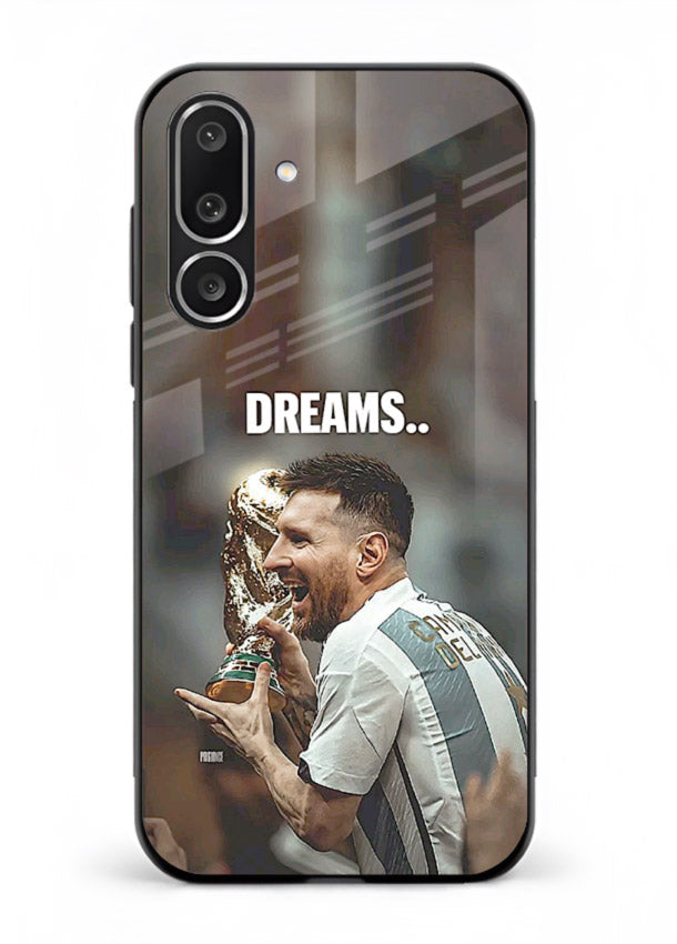 Motivational football quote artwork on premium tempered glass Samsung M56 5G back cover