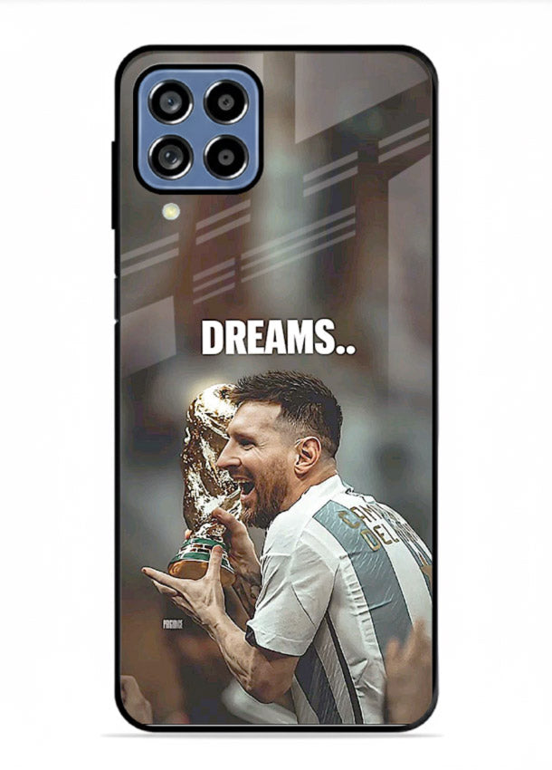 Motivational football quote artwork on premium tempered glass Samsung F12 5G back cover