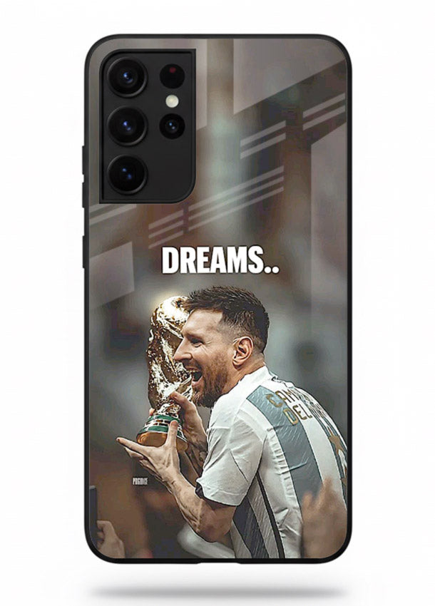 Motivational football quote artwork on premium tempered glass Samsung S21 Ultra back cover