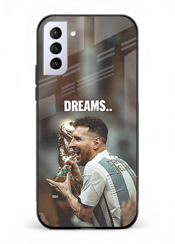 Motivational football quote artwork on premium tempered glass Samsung S21 Plus back cover