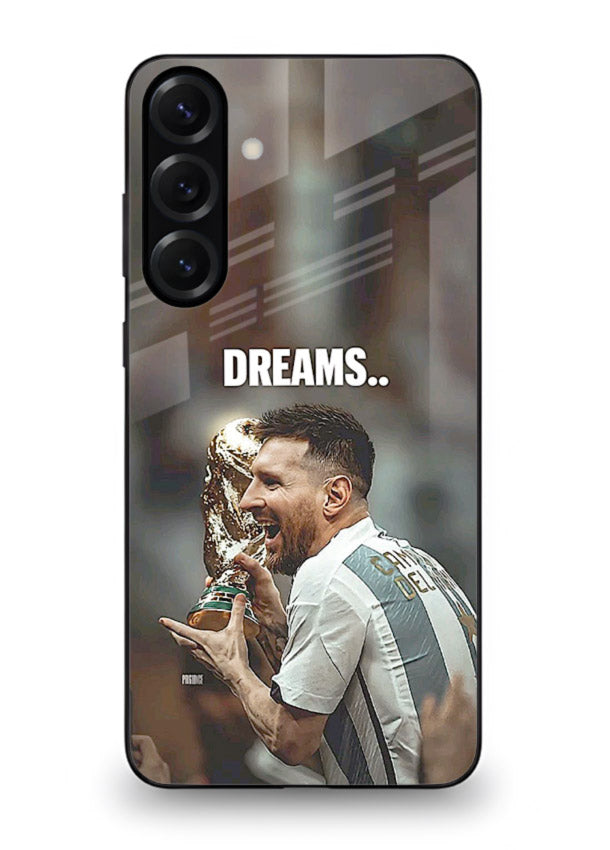 Motivational football quote artwork on premium tempered glass Samsung M34 5G back cover