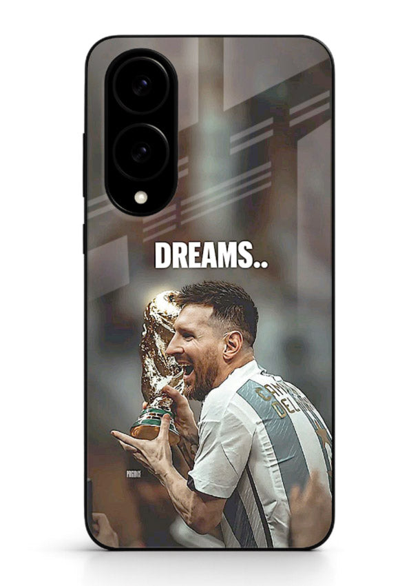 Motivational football quote artwork on premium tempered glass Samsung S25 Edge back cover