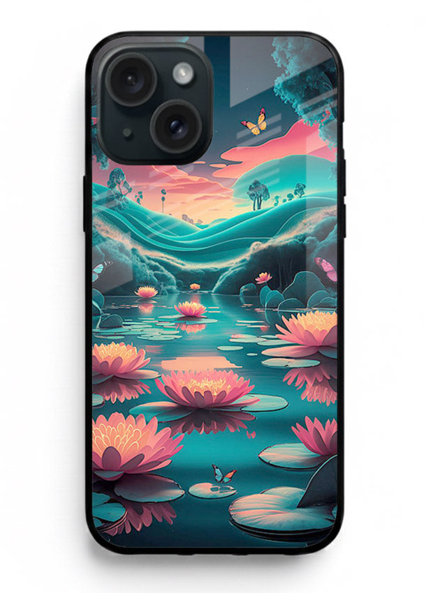 Dreamy Lotus Night mystical lotus artwork iphone 15 plus glass back cover